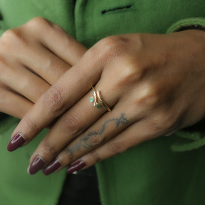 Yellow Gold Simple Bypass Ring with Gemstone Accents