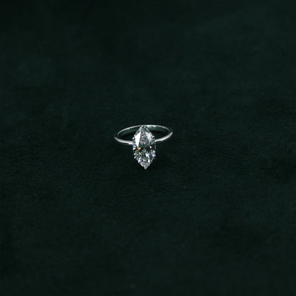White Gold Marquise Solitaire Diamond Ring with Hidden Accents