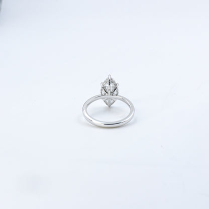 White Gold Marquise Solitaire Diamond Ring with Hidden Accents