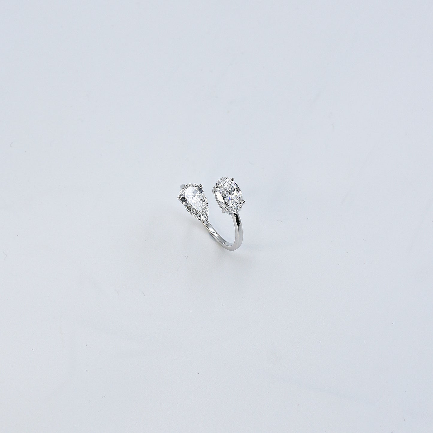 White Gold Toi et Moi Pear and Oval Diamond Bypass Ring