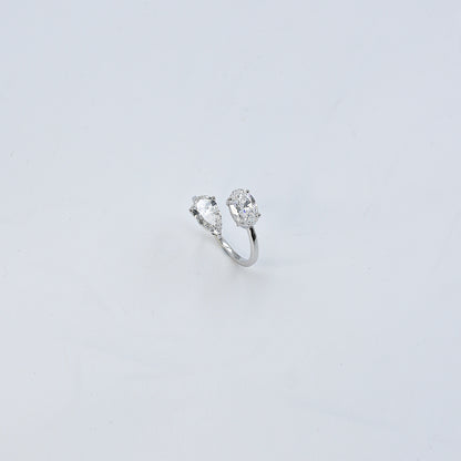 White Gold Toi et Moi Pear and Oval Diamond Bypass Ring