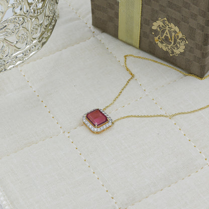 Yellow Gold Tourmaline and Diamond Halo Pendant with Chain