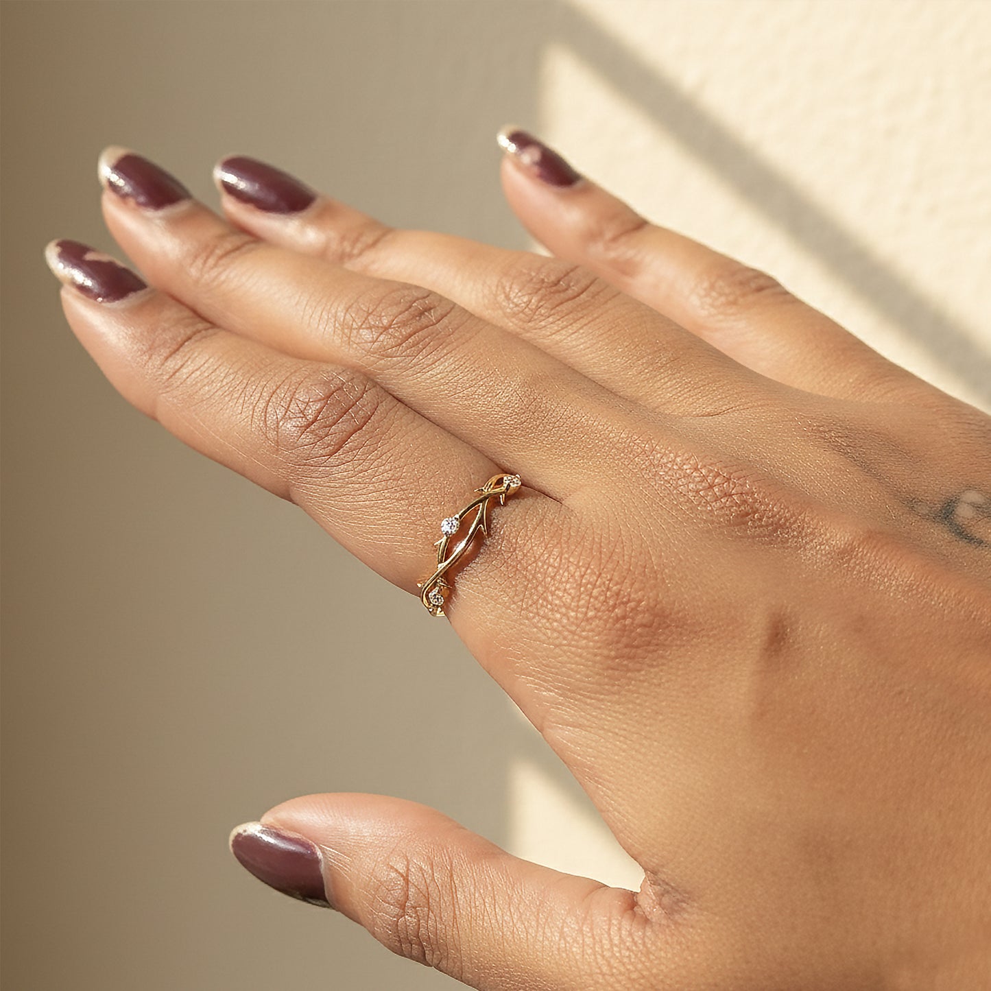 Yellow Gold Chevron Diamond Stackable Ring