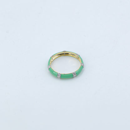 Yellow Gold & Green Enamel Lab-Grown Diamond Eternity Band