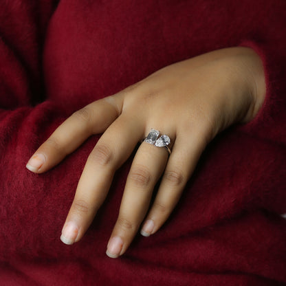 White Gold Emerald and Pear Toi et Moi Diamond Ring