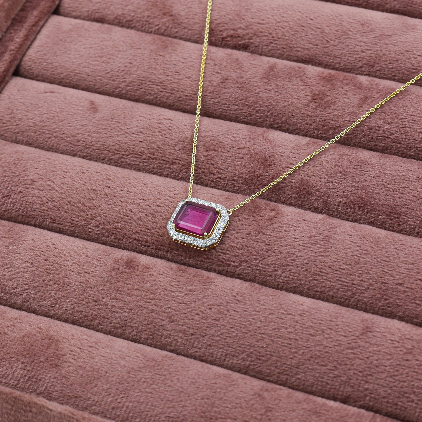 Yellow Gold Tourmaline and Diamond Halo Pendant with Chain
