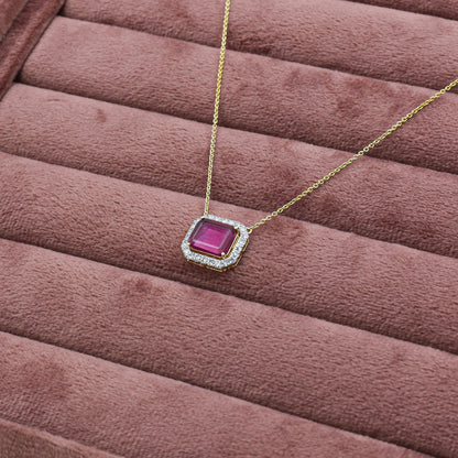 Yellow Gold Tourmaline and Diamond Halo Pendant with Chain