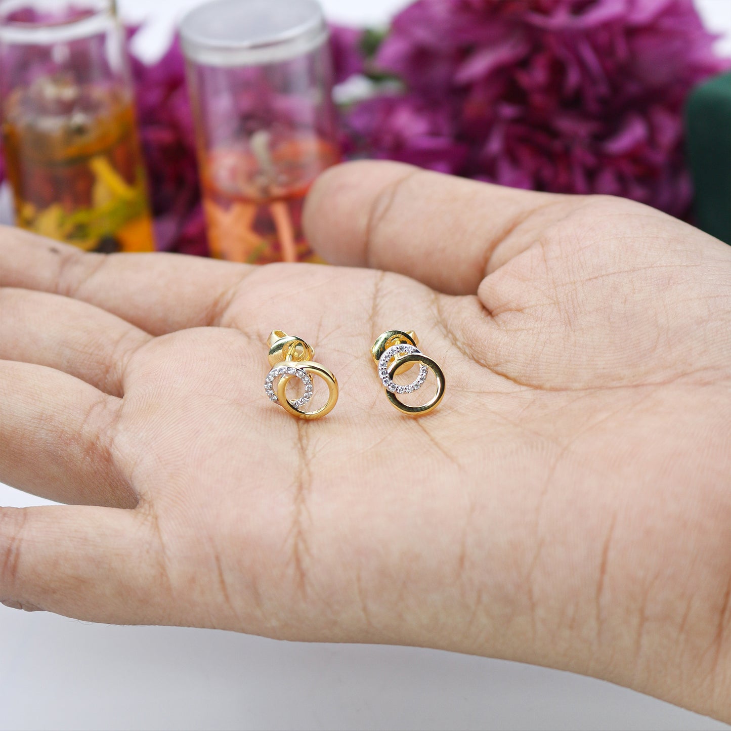 Yellow Gold Pave Diamond Halo Stud Earrings