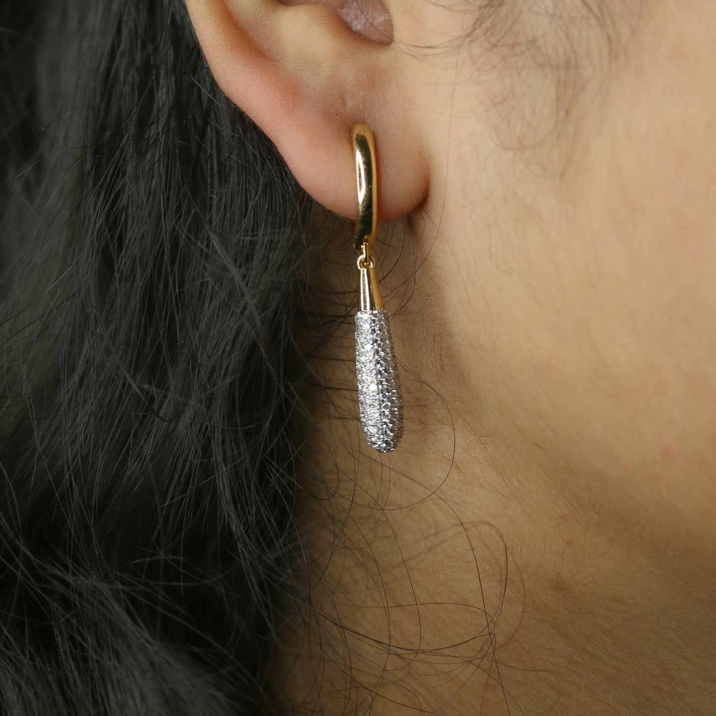 Yellow Gold Diamond Pave Tapered Drop Earrings