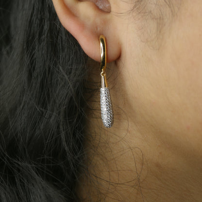 Yellow Gold Diamond Pave Tapered Drop Earrings
