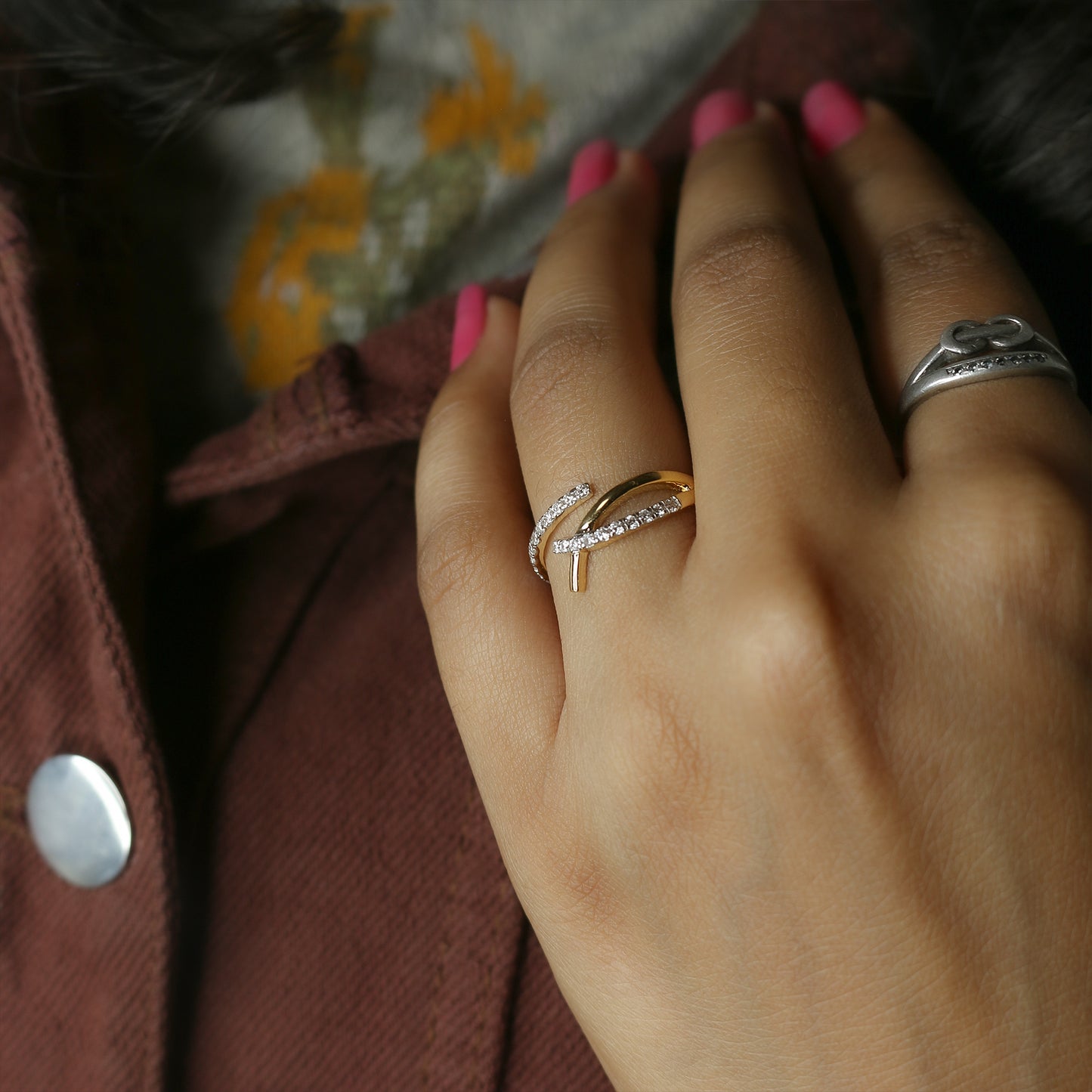 Two-Tone Crossover Diamond Bypass Ring