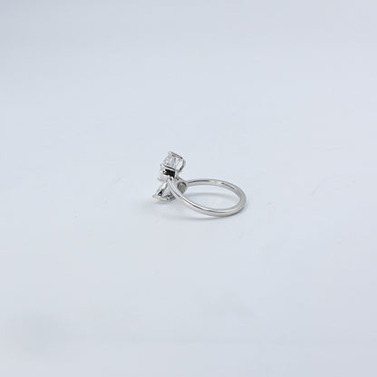 White Gold Toi et Moi Pear and Oval Diamond Bypass Ring