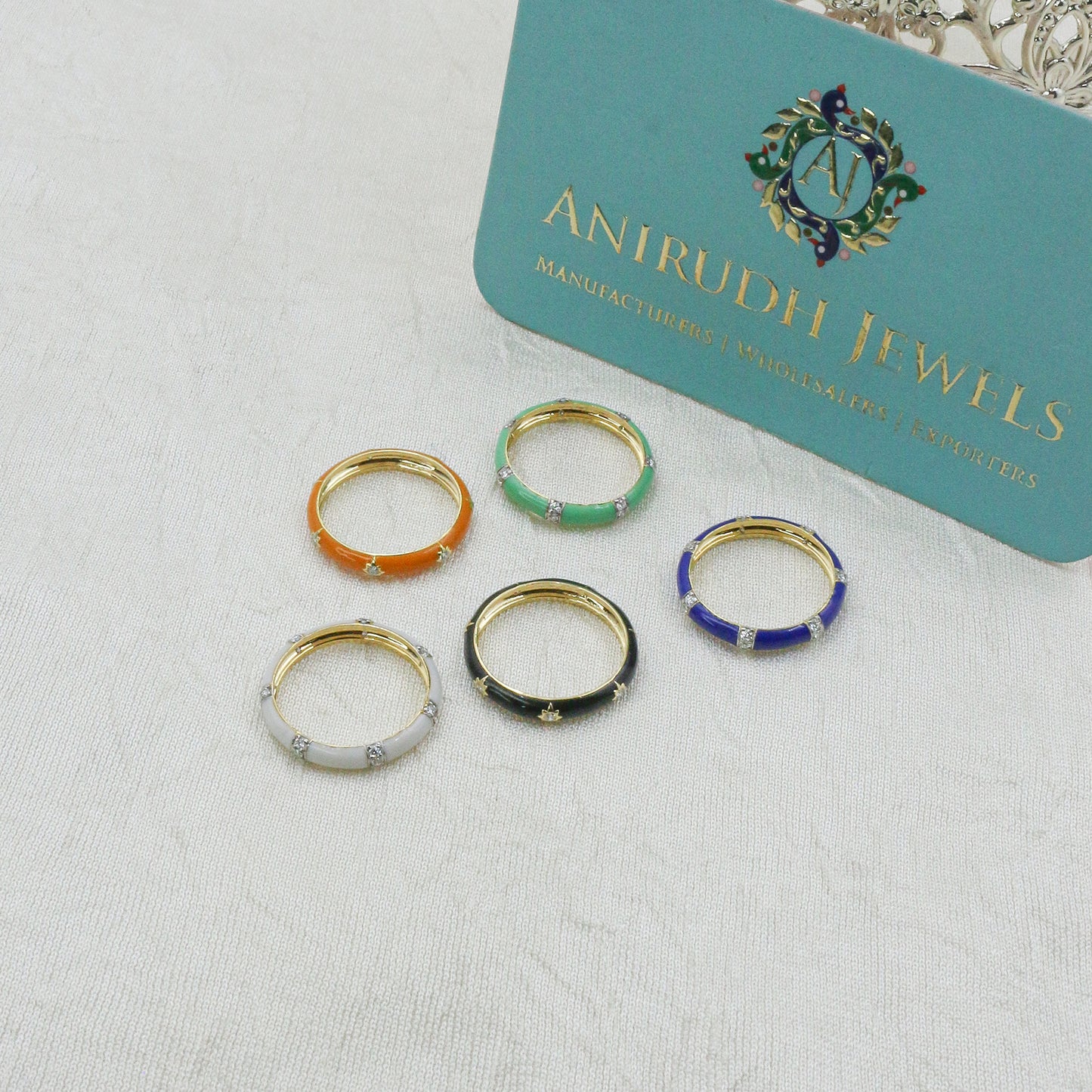 Yellow Gold & Green Enamel Lab-Grown Diamond Eternity Band