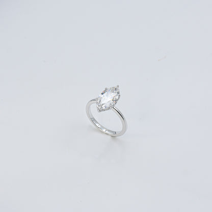 White Gold Marquise Solitaire Diamond Ring with Hidden Accents