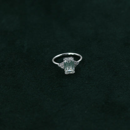 White Gold Emerald Cut Solitaire Diamond Ring with Side Accents