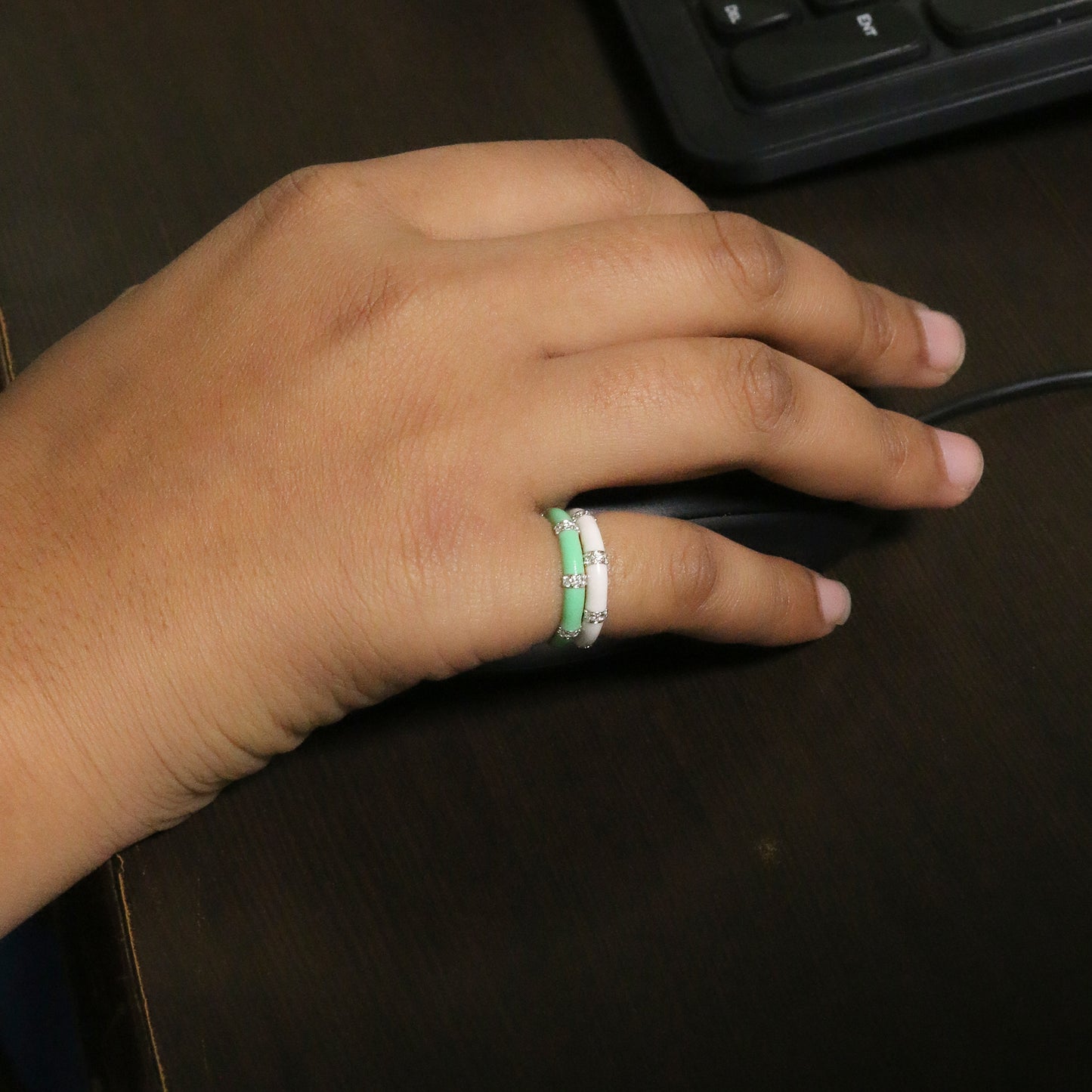 Yellow Gold & Green Enamel Lab-Grown Diamond Eternity Band