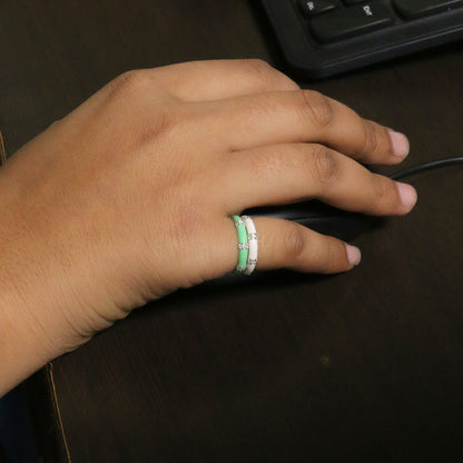 Yellow Gold & Green Enamel Lab-Grown Diamond Eternity Band