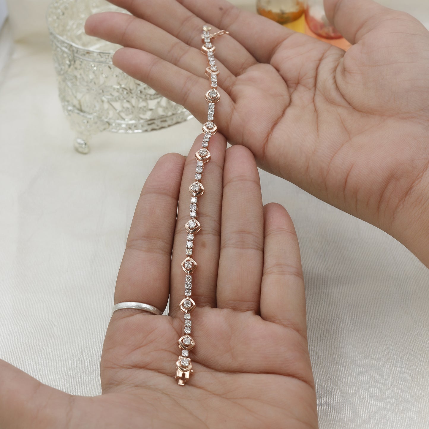 Diamond & Colorstone Marquise Link Bracelet