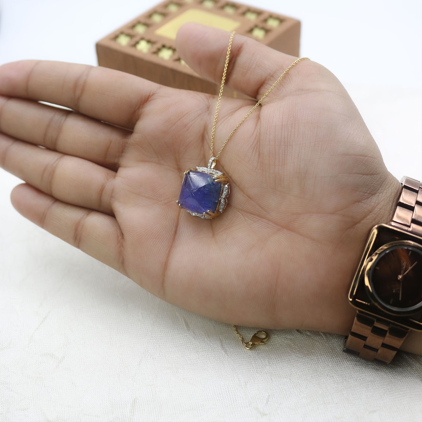 Yellow Gold Tanzanite and Diamond Statement Pendant