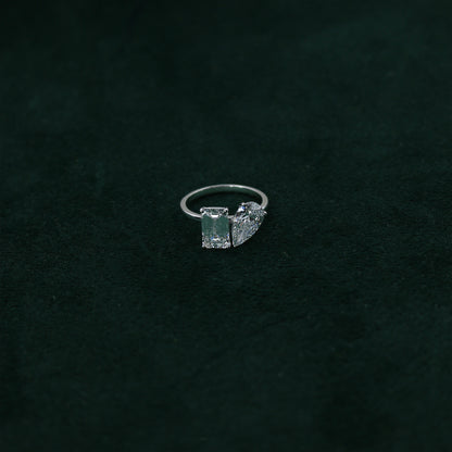 White Gold Emerald and Pear Toi et Moi Diamond Ring