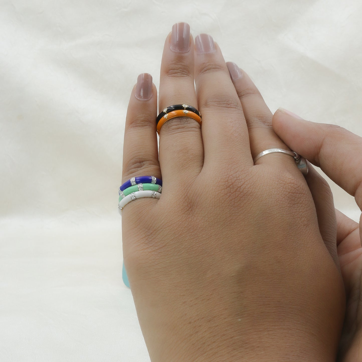 Yellow Gold & Green Enamel Lab-Grown Diamond Eternity Band