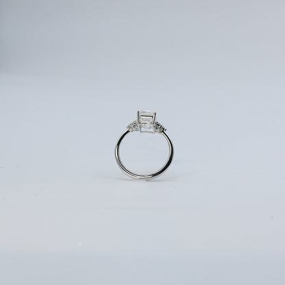 White Gold Emerald Cut Solitaire Diamond Ring with Side Accents