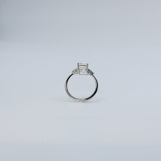 White Gold Emerald Cut Solitaire Diamond Ring with Side Accents