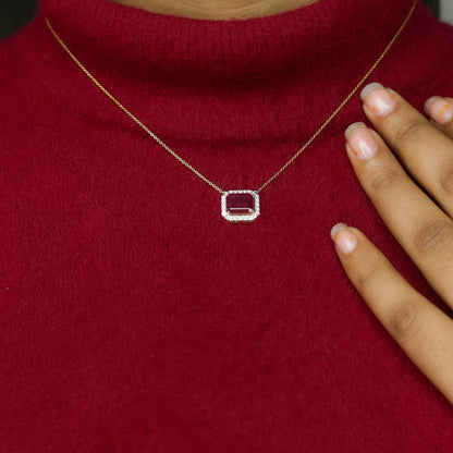 Yellow Gold Tourmaline and Diamond Halo Pendant with Chain