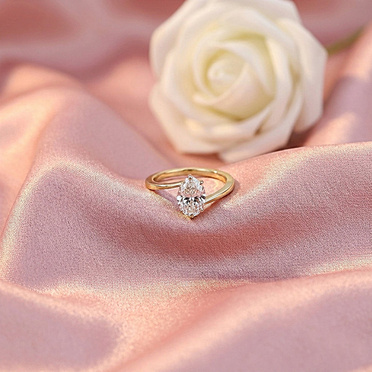 Yellow Gold Marquise Diamond Bypass Solitaire Ring