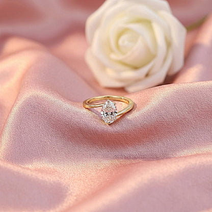 Yellow Gold Marquise Diamond Bypass Solitaire Ring