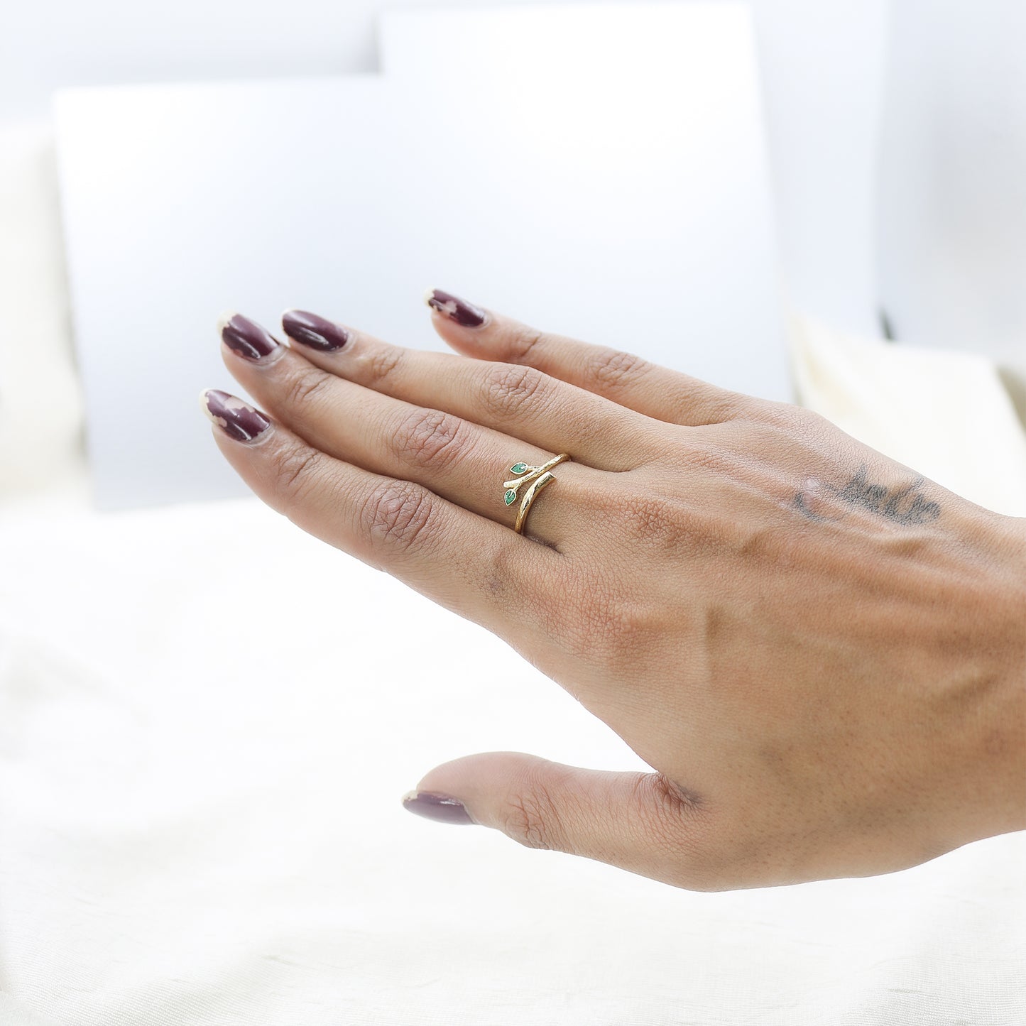 Yellow Gold Simple Bypass Ring with Gemstone Accents