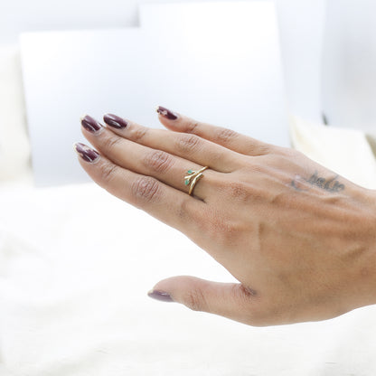 Yellow Gold Simple Bypass Ring with Gemstone Accents