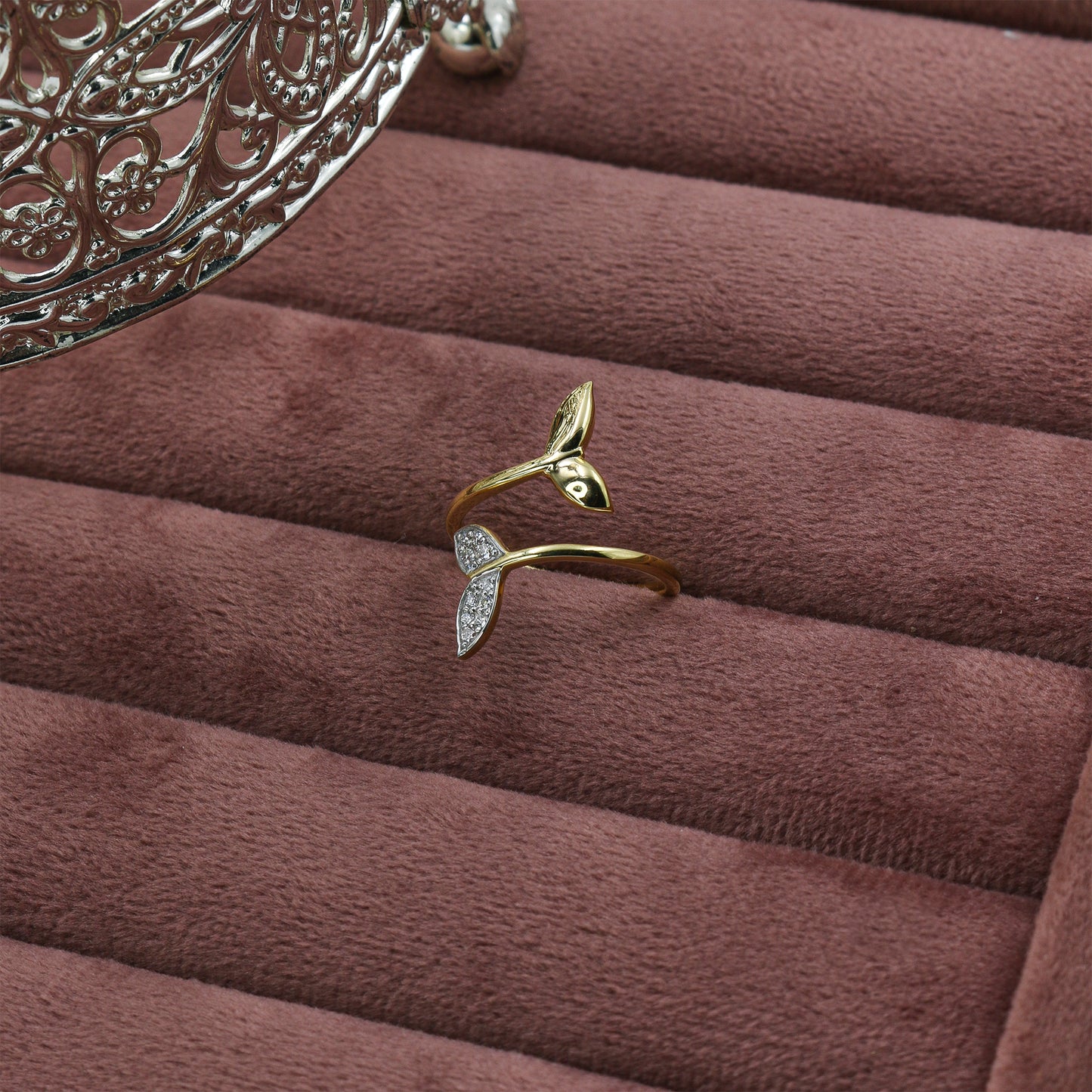 Yellow Gold Mermaid Tail Diamond Bypass Ring