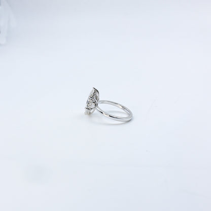 White Gold Marquise Solitaire Diamond Ring with Hidden Accents