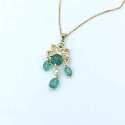 Yellow Gold Hydro Gemstone Cluster Pendant with Chain