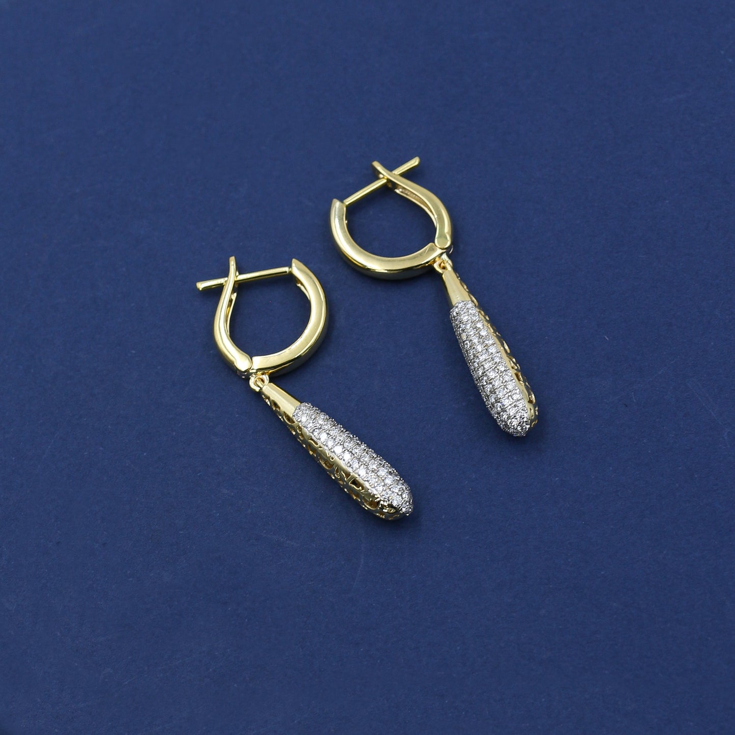 Yellow Gold Diamond Pave Tapered Drop Earrings
