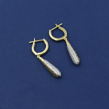 Yellow Gold Diamond Pave Tapered Drop Earrings