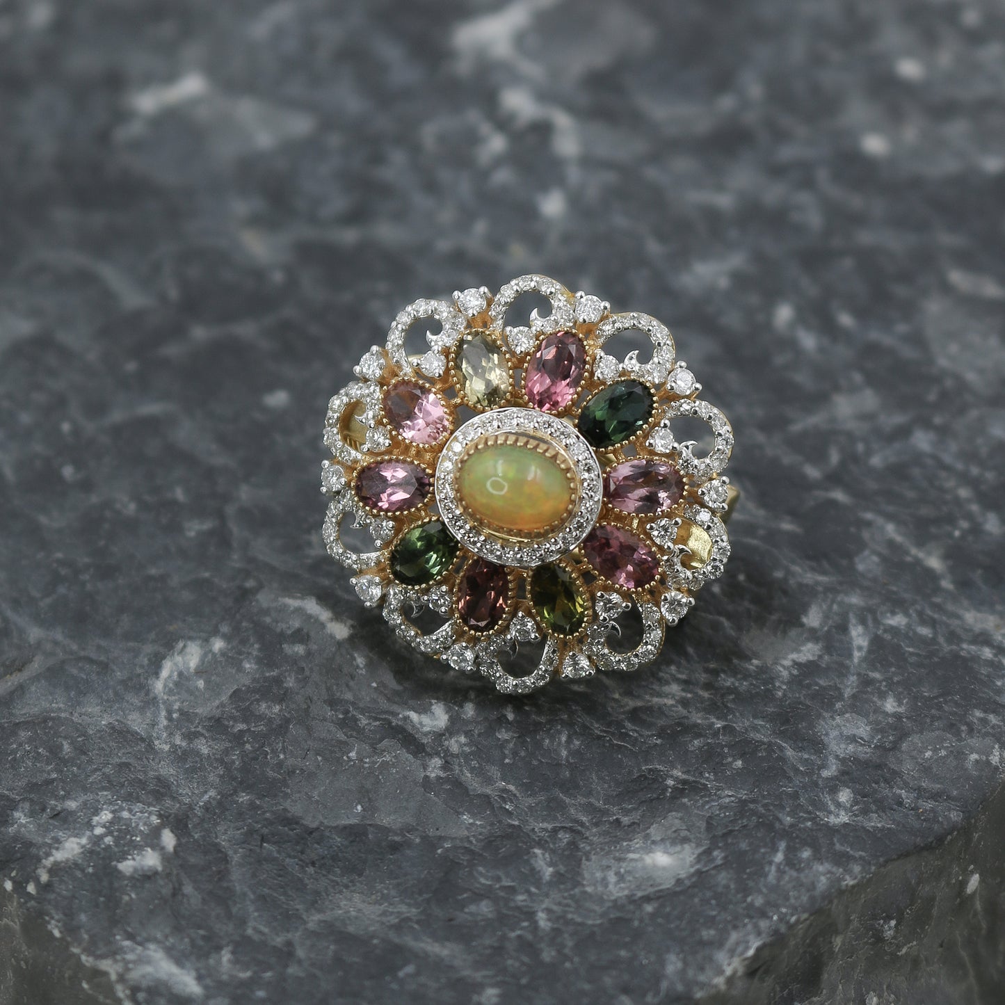 Tourmaline, Opal & Diamond Cluster Earrings