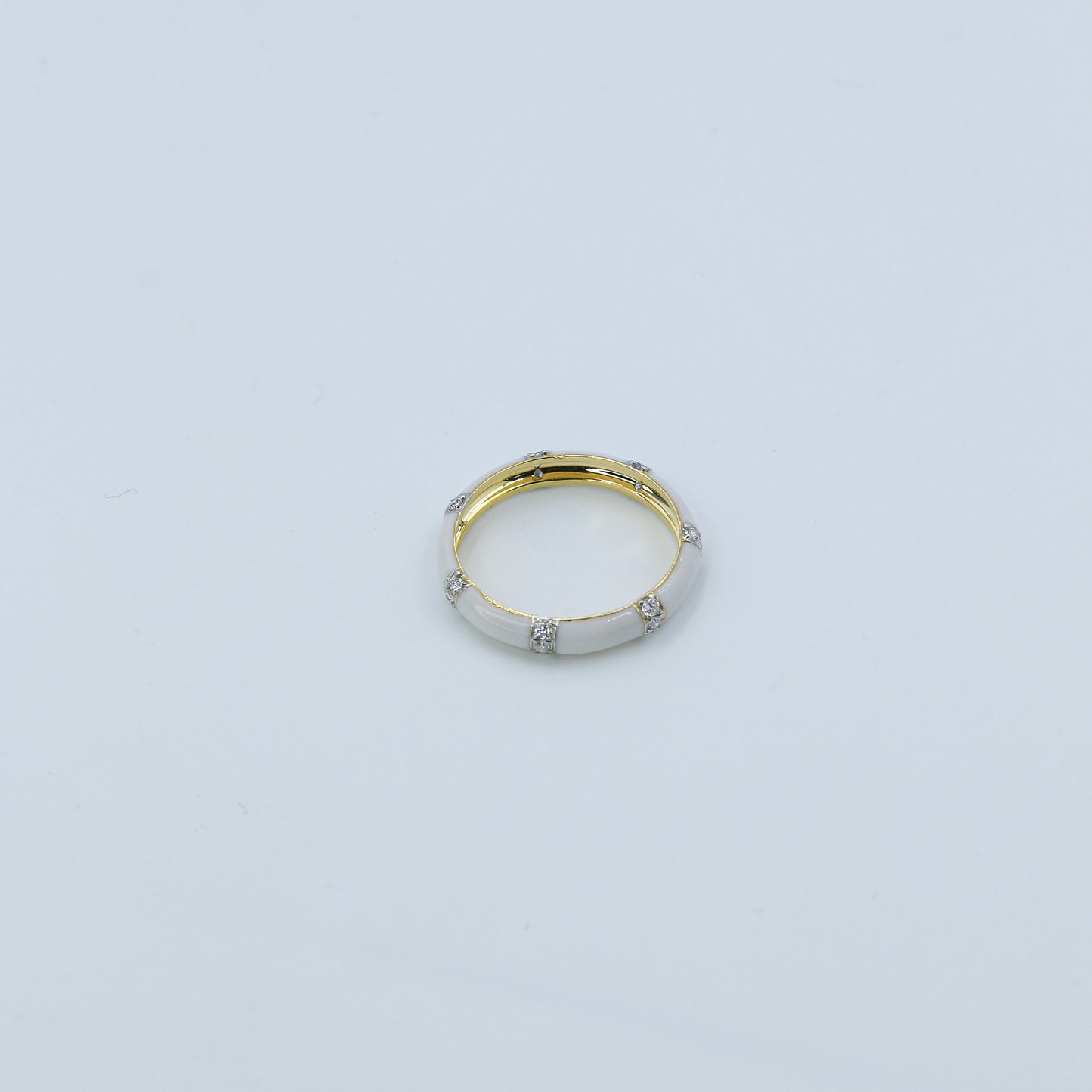 Yellow Gold & White Enamel Lab-Grown Diamond Eternity Band