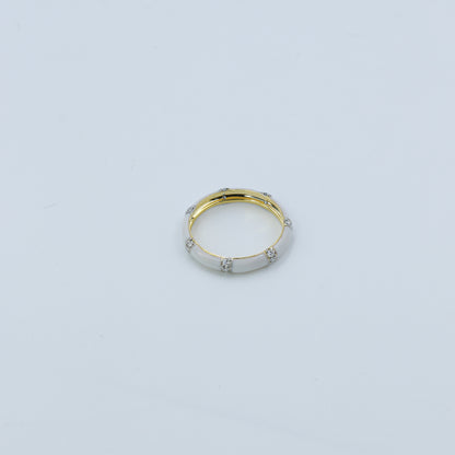 Yellow Gold & White Enamel Lab-Grown Diamond Eternity Band