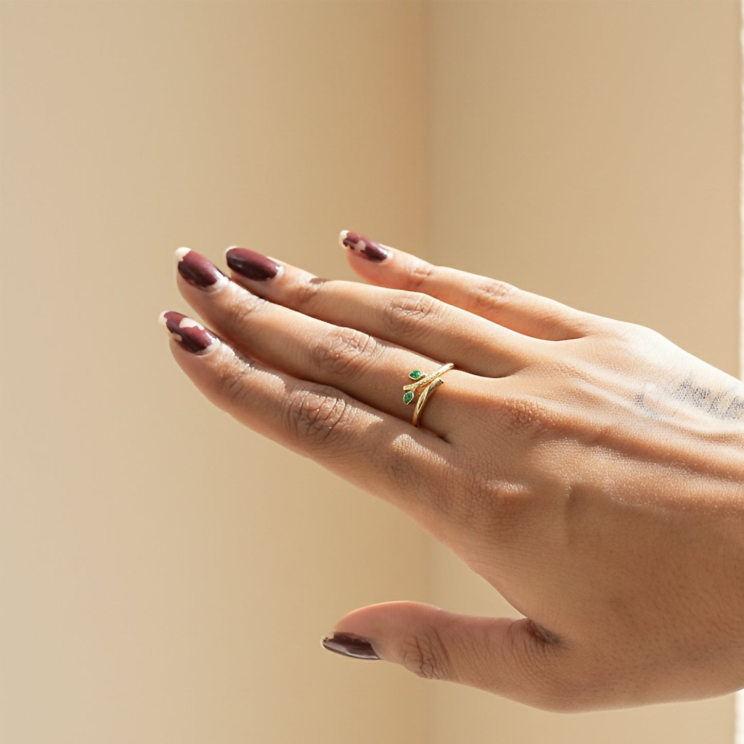 Yellow Gold Simple Bypass Ring with Gemstone Accents