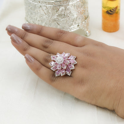 Pink Colorstone & Diamond Floral Statement Ring