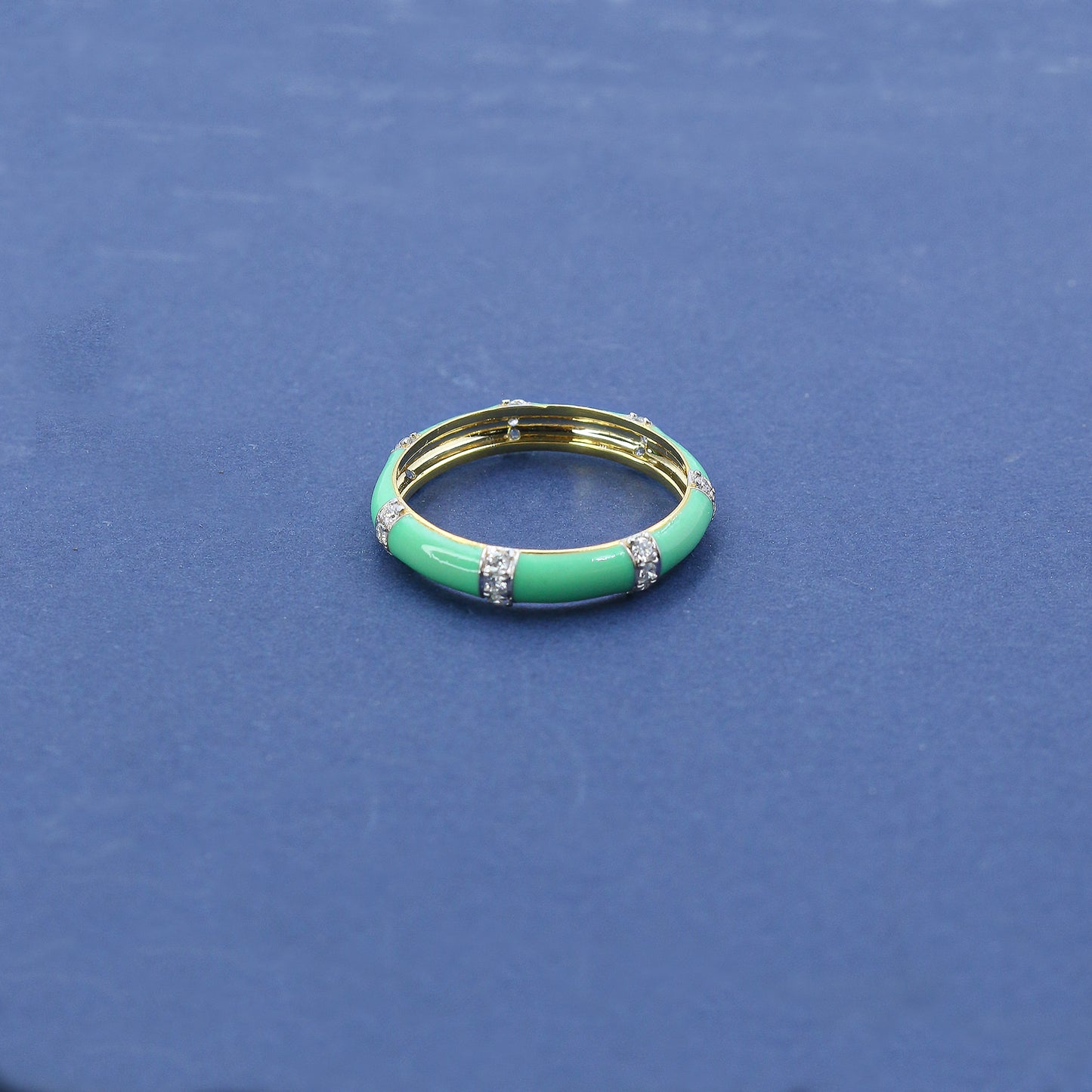 Yellow Gold & Green Enamel Lab-Grown Diamond Eternity Band