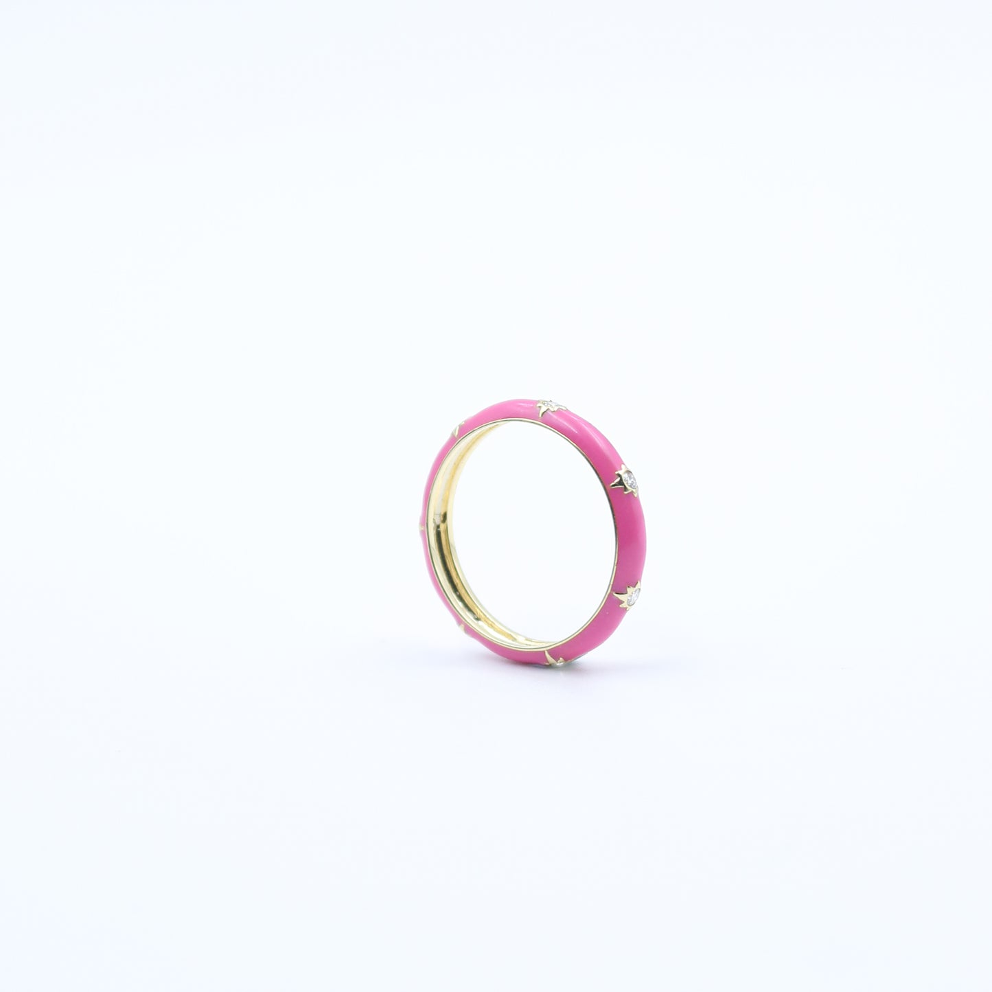 Pink Enamel Diamond Band Ring