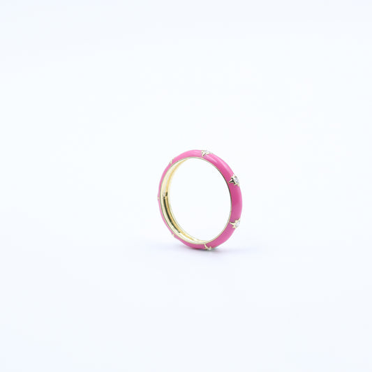 Pink Enamel Diamond Band Ring
