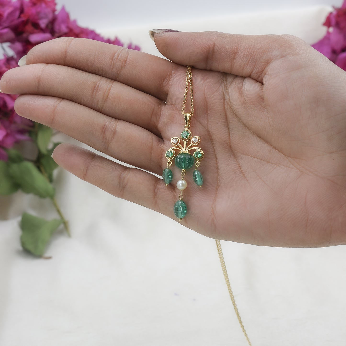 Yellow Gold Hydro Gemstone Cluster Pendant with Chain