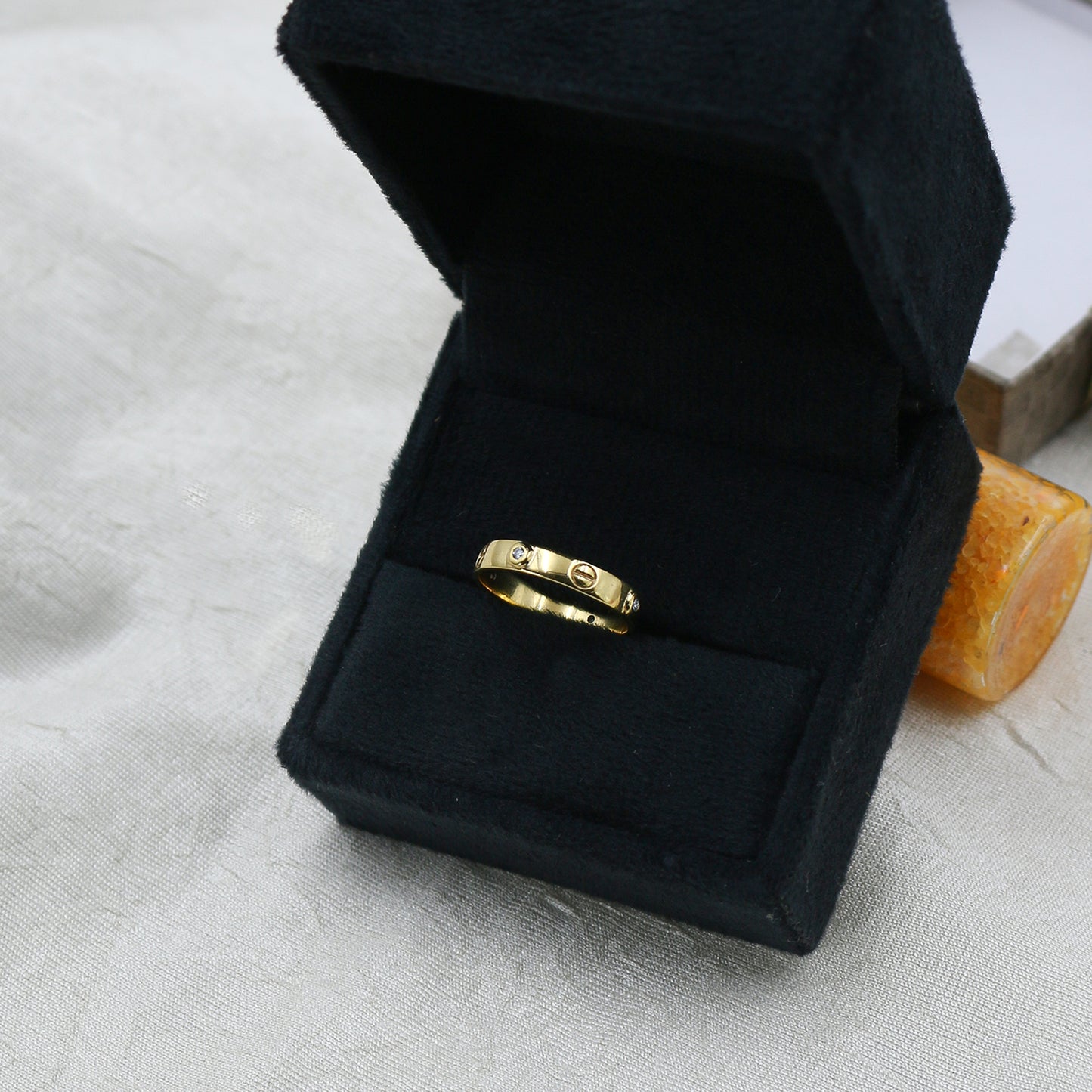 Yellow Gold Wide Band Diamond Accent Ring