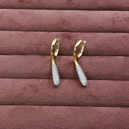 Yellow Gold Diamond Pave Tapered Drop Earrings