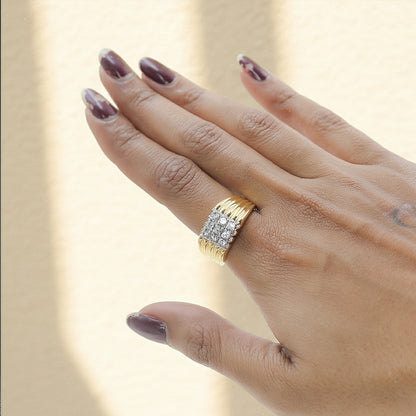 Yellow Gold Multi-Row Diamond Band Ring