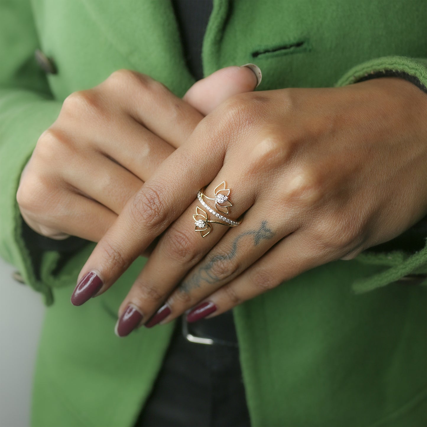 Yellow Gold Multi-Hoop Pave Diamond Ring